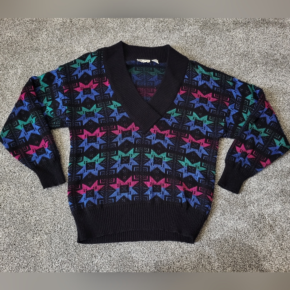Vintage Duet Multicolored V-Neck Sweater Size Medium
